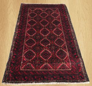 Authentic Hand Knotted Vintage Persain Zaidan Balouch Wool Area Rug 3 X 2 Ft