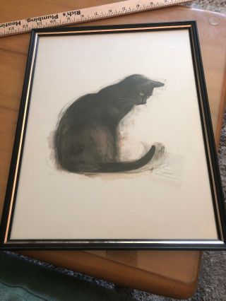 Mads Stage Vintage Watercolor Signed Print Black Cat 14x 11 Framed Under Glass