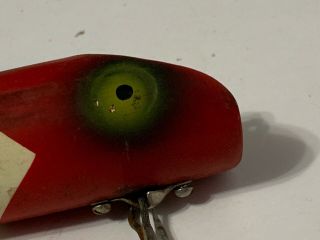 South Bend Bass Oreno Red White Wood Fishing Lure 4” 3 Hooks Red Head 2