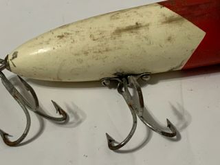 South Bend Bass Oreno Red White Wood Fishing Lure 4” 3 Hooks Red Head 4