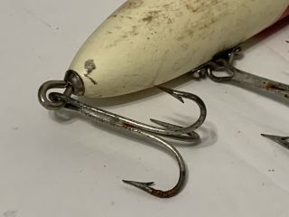 South Bend Bass Oreno Red White Wood Fishing Lure 4” 3 Hooks Red Head 5