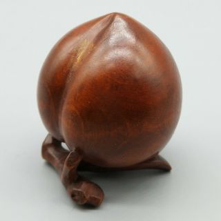 Hand Carved Japanese Boxwood Netsuke Immortal Peach Handy Wood Carving Figurine