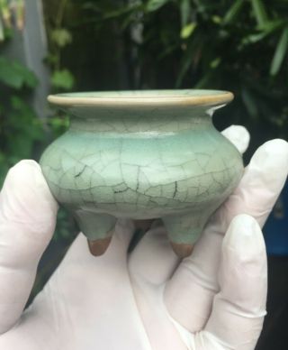 Antique Chinese Celadon Song Ru Kiln Small Porcelain Incense Burners
