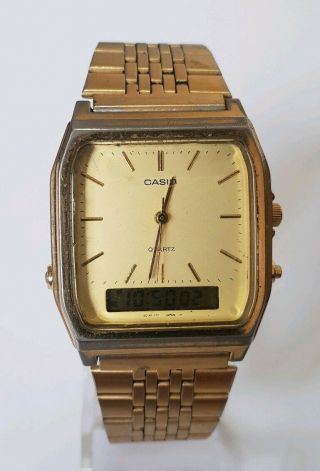 Casio Gold Tone Analog & Digital Watch 901a1 - 717 Aq - 303 - Made In Japan