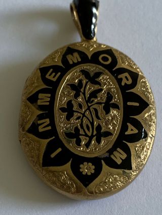 Antique Gold Plated & Black Enamel ‘ In Memoriam ‘ Oval Locket