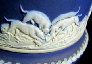 Antique Adams Tunstall Jasperware Jar - Blue & White Fox Hunting Scene - No Lid 4