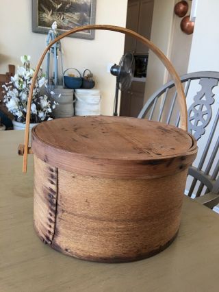 Antique Large Pantry Box With Bentwood Handle And Lid