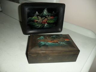 Vintage Chinese Black Lacquered Lidded Box & Matching Tray.