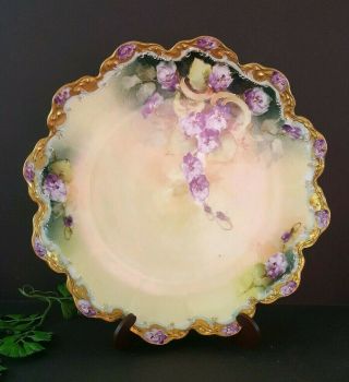 Antique Pickard Hand Painted Violets Pansies 8 " Scallop Edge Plate Artist Signed