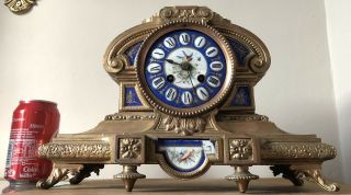 Antique French Clock Blue Sevres Painted Porcelain 2