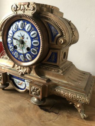 Antique French Clock Blue Sevres Painted Porcelain 3