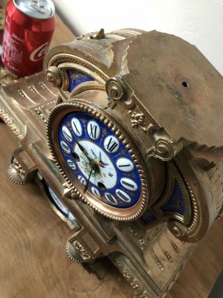 Antique French Clock Blue Sevres Painted Porcelain 4