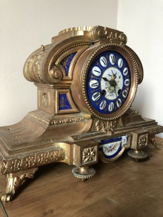 Antique French Clock Blue Sevres Painted Porcelain 5