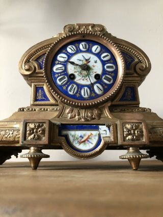 Antique French Clock Blue Sevres Painted Porcelain 6