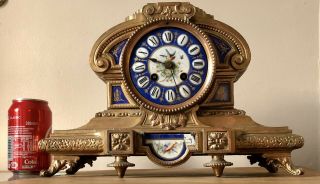 Antique French Clock Blue Sevres Painted Porcelain 7