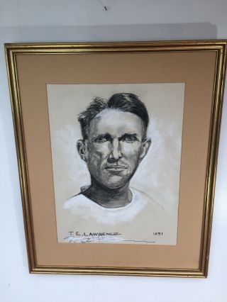 Antique Portrait Of T.  E.  Lawrence Signed,  Dated And Framed