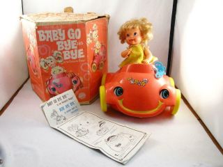 Vintage 1969 Mattel Baby Go Bye Bye Doll & Bumpety Buggy,  Box & Instruction