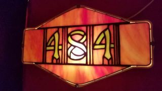 Antique Vintage Electric Light Stained Glass 484 House Number 13x8.  25x1.  25”