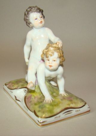 Antique Meissen Porcelain Figurine Of 2 Putti Playing 4 3/4 "