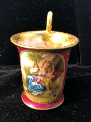 Antique Royal Vienna Beehive Mark Painted Porcelain Cup