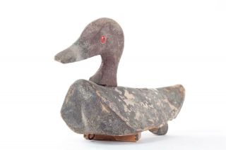 Vintage Decoy Duck With Red Eyes With Weight - Hand Carved