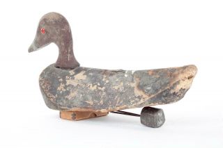 Vintage Decoy Duck with Red Eyes with Weight - Hand Carved 3