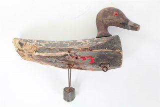Vintage Decoy Duck with Red Eyes with Weight - Hand Carved 8