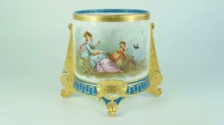 Fine Antique Paris Porcelain Jp Jardiniere,  Hand Painted Mother & Child Scenes