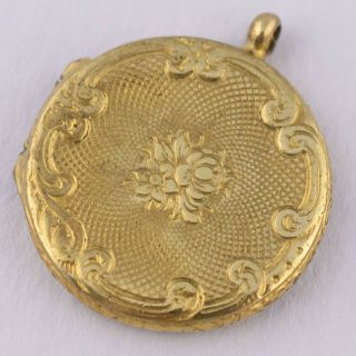 Antique Victorian Gold Gilt Skinny Glass Photo Round Locket Pendant