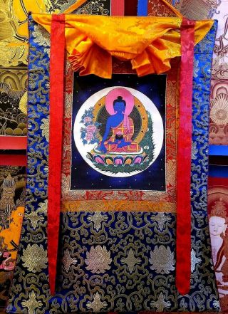 Masterpiece Handpainted Tibetan Medicine Buddha Thangka Painting Chinese