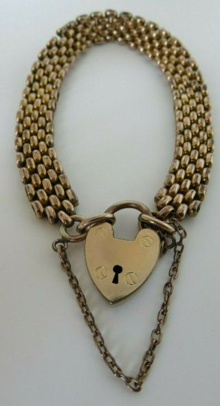 Antique Victorian 18k Rolled Gold Bracelet With Heart Shaped Padlock 23.  5 Gram