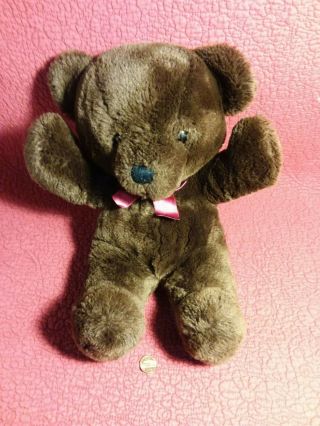 14 " Vintage Dakin 1986 Chocolate Brown Cuddles Bear Red Bow Plush Stuffed