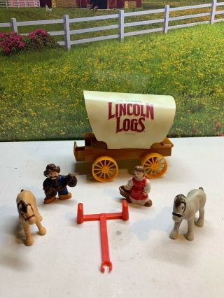Lincoln Logs Conestoga Homestead Wagon Pa Ma Horses Vintage Toys Wood Owned