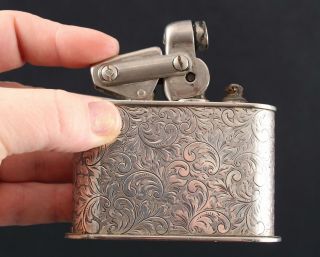 Large Antique 1930s German Karl Wieden,  Engraved Sterling Silver Table Lighter