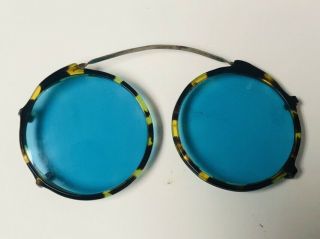 1800s Antique Pince Nez Glasses Aquamarine Tortoise Shell Sunglasses