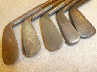 5 Early Smooth Faced Irons Vintage Hickory Old Golf Antique Memorabilia