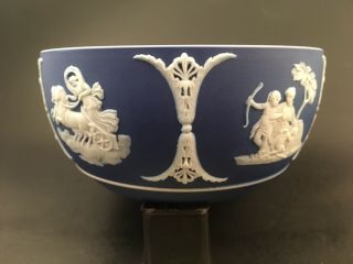 Antique Pre - 1860 Wedgwood Jasperware Blue & White Bowl Cherubs & Muse Figures 2