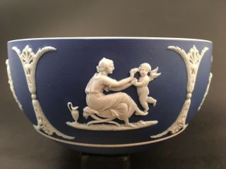 Antique Pre - 1860 Wedgwood Jasperware Blue & White Bowl Cherubs & Muse Figures 3