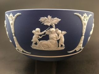 Antique Pre - 1860 Wedgwood Jasperware Blue & White Bowl Cherubs & Muse Figures 4