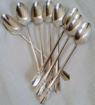 C.  1944 … Maytime … Set Of 8 Silver Plate Iced Tea Spoons By Harmony House.