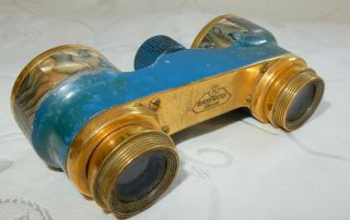 Antique Abalone Shell & Enamel Brass Opera Glasses Binoculars By G Rodenstock