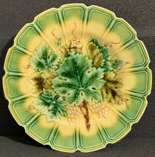 Sarreguemines Grape Leaf And Cable Antique French Majolica 7 5/8” Salad Plate 2