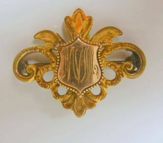 Antique Victorian Rose Gold Filled Gf Pocket Watch Fancy Fob Pin Brooch Monogram