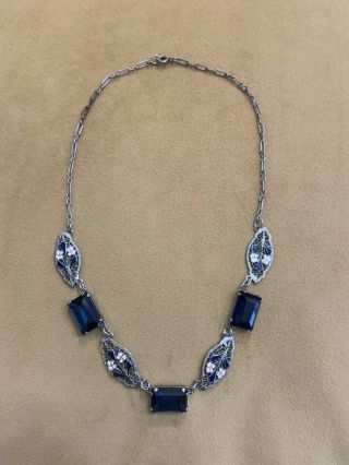 Antique 1900s Art Nouveau Deco Glass Amethyst Enameled Filigree Flower Necklace
