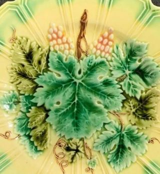 Sarreguemines Grape Leaf and Cable Antique French Majolica 7 5/8” Salad Plate 1 2