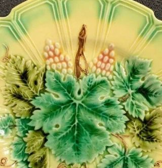 Sarreguemines Grape Leaf and Cable Antique French Majolica 7 5/8” Salad Plate 1 3