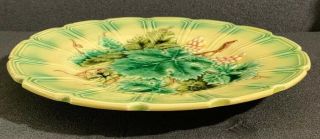 Sarreguemines Grape Leaf and Cable Antique French Majolica 7 5/8” Salad Plate 1 4