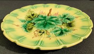 Sarreguemines Grape Leaf and Cable Antique French Majolica 7 5/8” Salad Plate 1 5