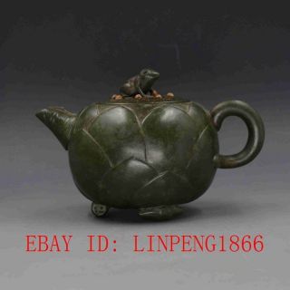 Vintage China Yixing Zisha Hand - Carved Frog & Lotus Teapot Made By Jiang Rong