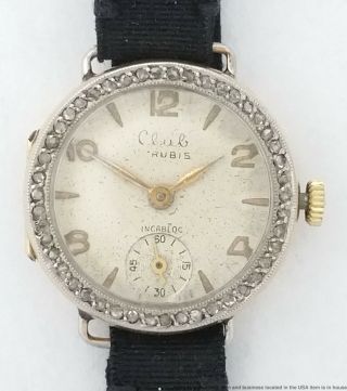 Diamond 18k Gold Antique Art Deco Ladies Club Wrist Watch